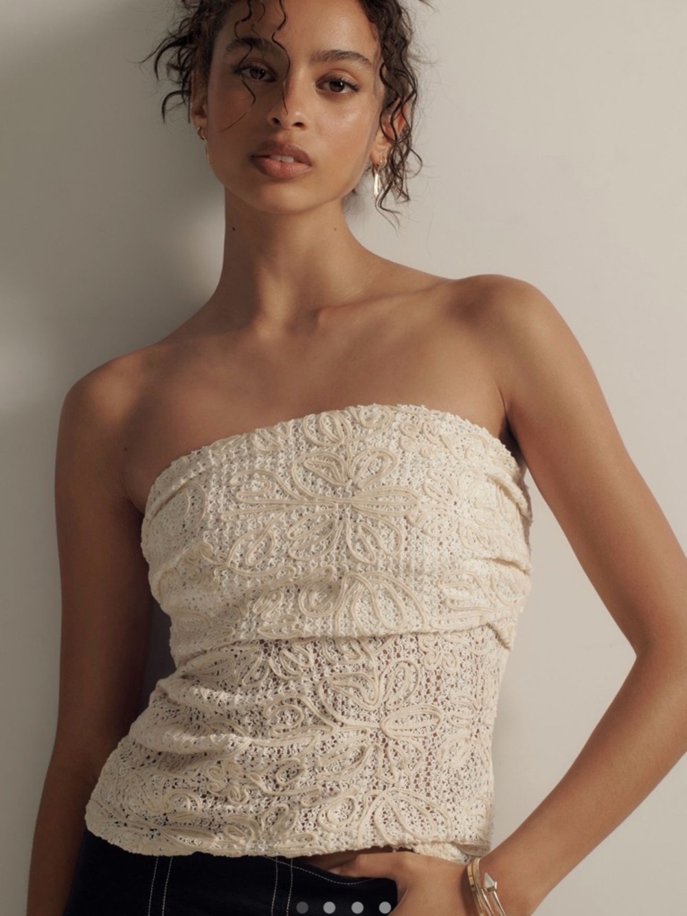 Anthropologie Sarah Hann Juliana Lace tube top in cream/beige 3X NWT